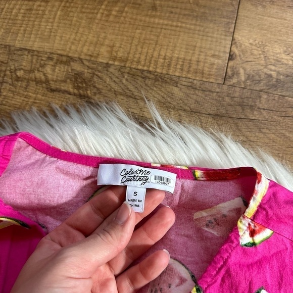 COLOR ME COURTNEY Emily Watermelon Print Wrap Top - Picture 7 of 7